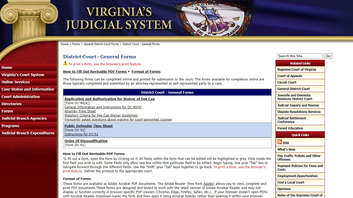 General District Court General Forms - Judiciary of Virginia